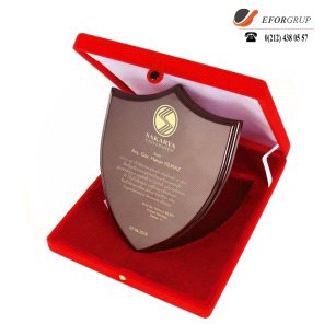 Kadife kutulu Kalkan Ahşap Plaket