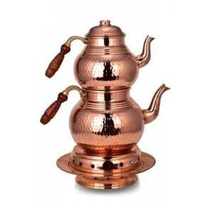 Bakır Klasik Çaydanlık 3 No Isıtıcılı Takım El Dövme