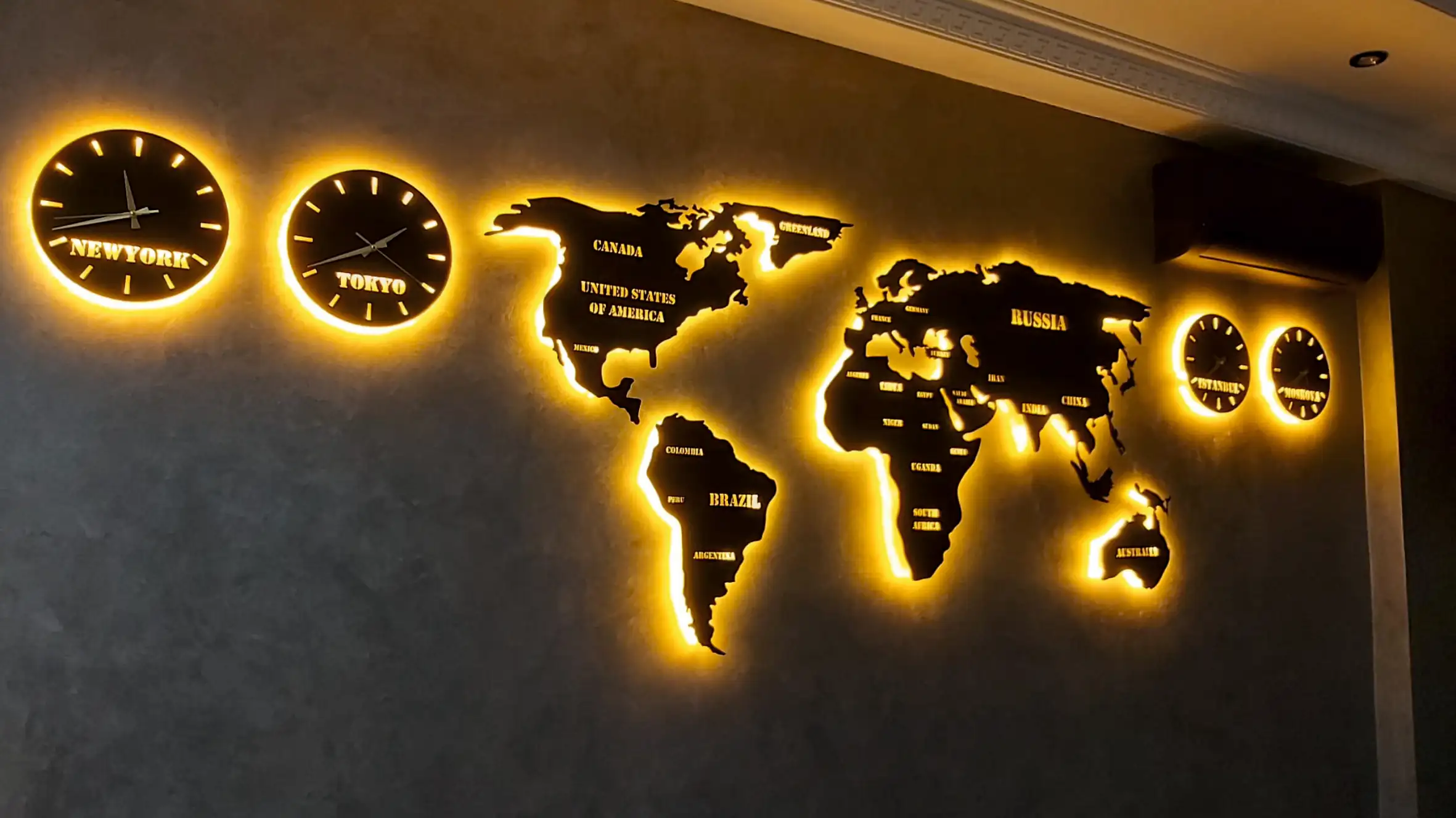 Büro Duvar Işıklı Harita
