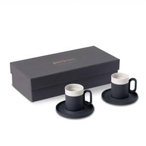 Capsule 2'li Tabaklı Kahve Fincan Takımı Siyah - Siyah & Fildişi