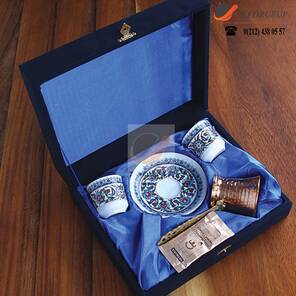 Cezveli 2li Türk Kahvesi Fincanı Seti