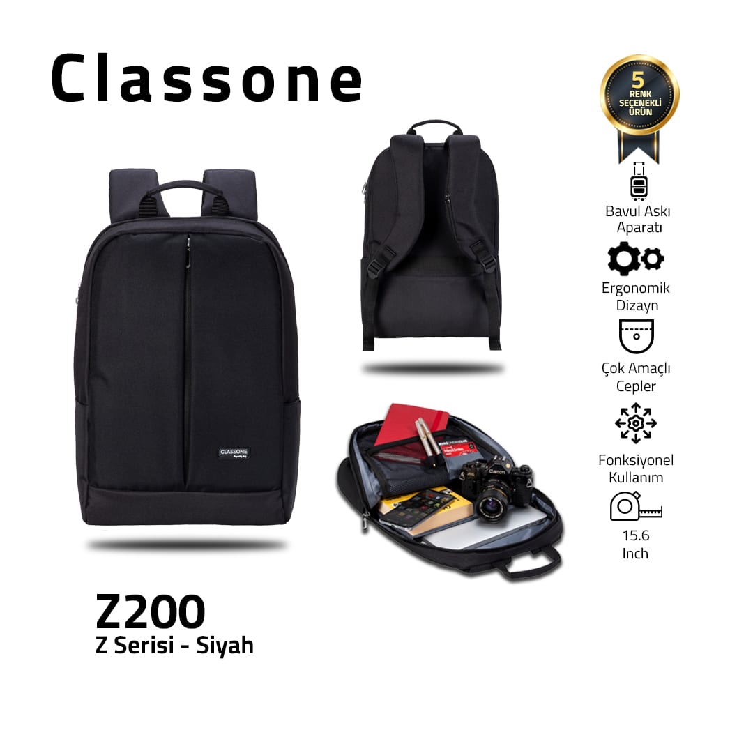 Classone BP-Z200 Zaino Serisi 15, 6 İnch Notebook Sırt Çantası / Siyah