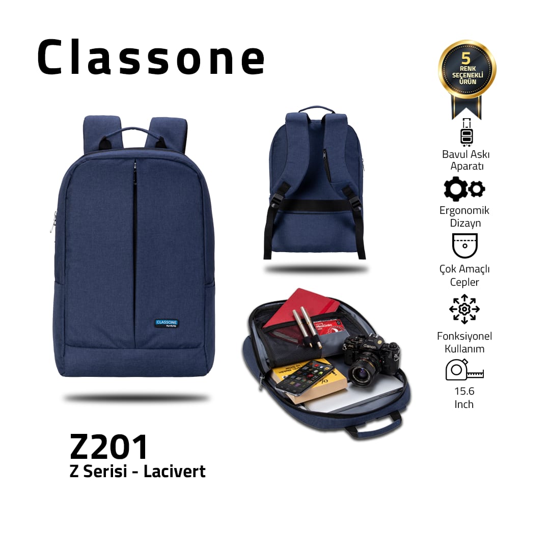 Classone BP-Z201 Zaino Serisi 15, 6 İnch Notebook Sırt Çantası / Mavi