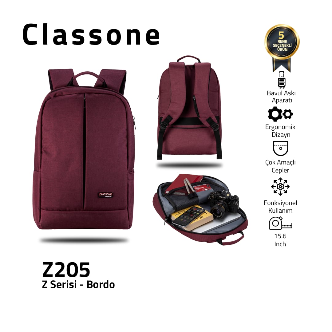 Classone BP-Z205 Zaino Serisi 15, 6 İnch Notebook Sırt Çantası / Bordo