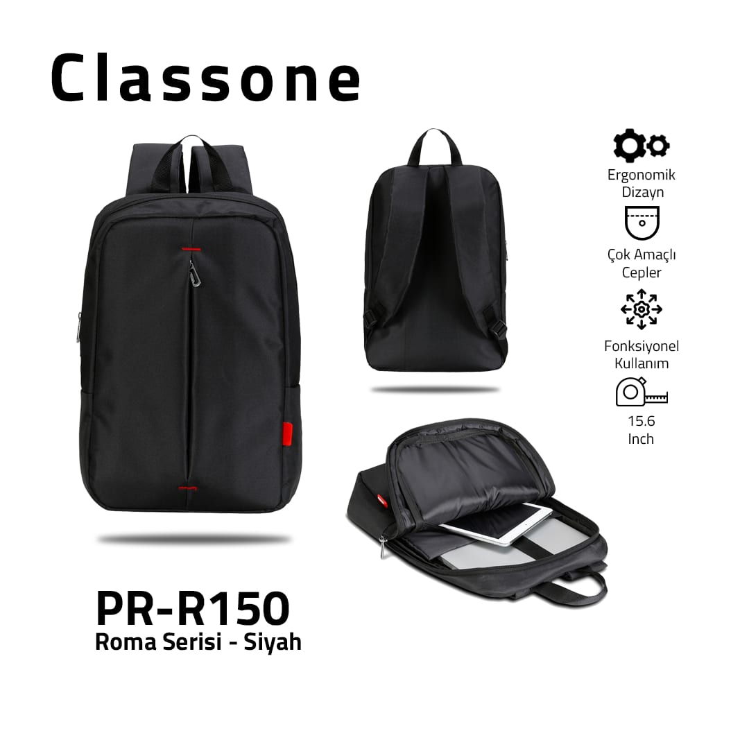 Classone PR-R150 Roma Serisi 15, 6 İnch Notebook Sırt Çantası - Siyah