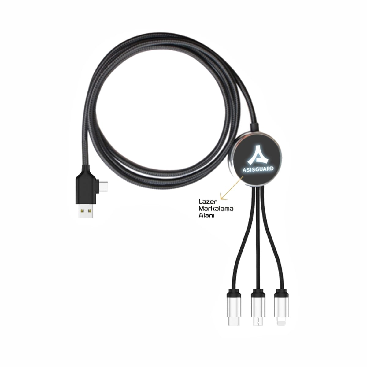 Datalı Type-c Klipsli, Işıklı Şarj Kablosu 1,15 Cm Kılıfsız