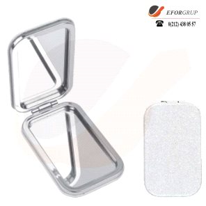 Beyaz Dikdörtgen Suni Deri Cep Aynası