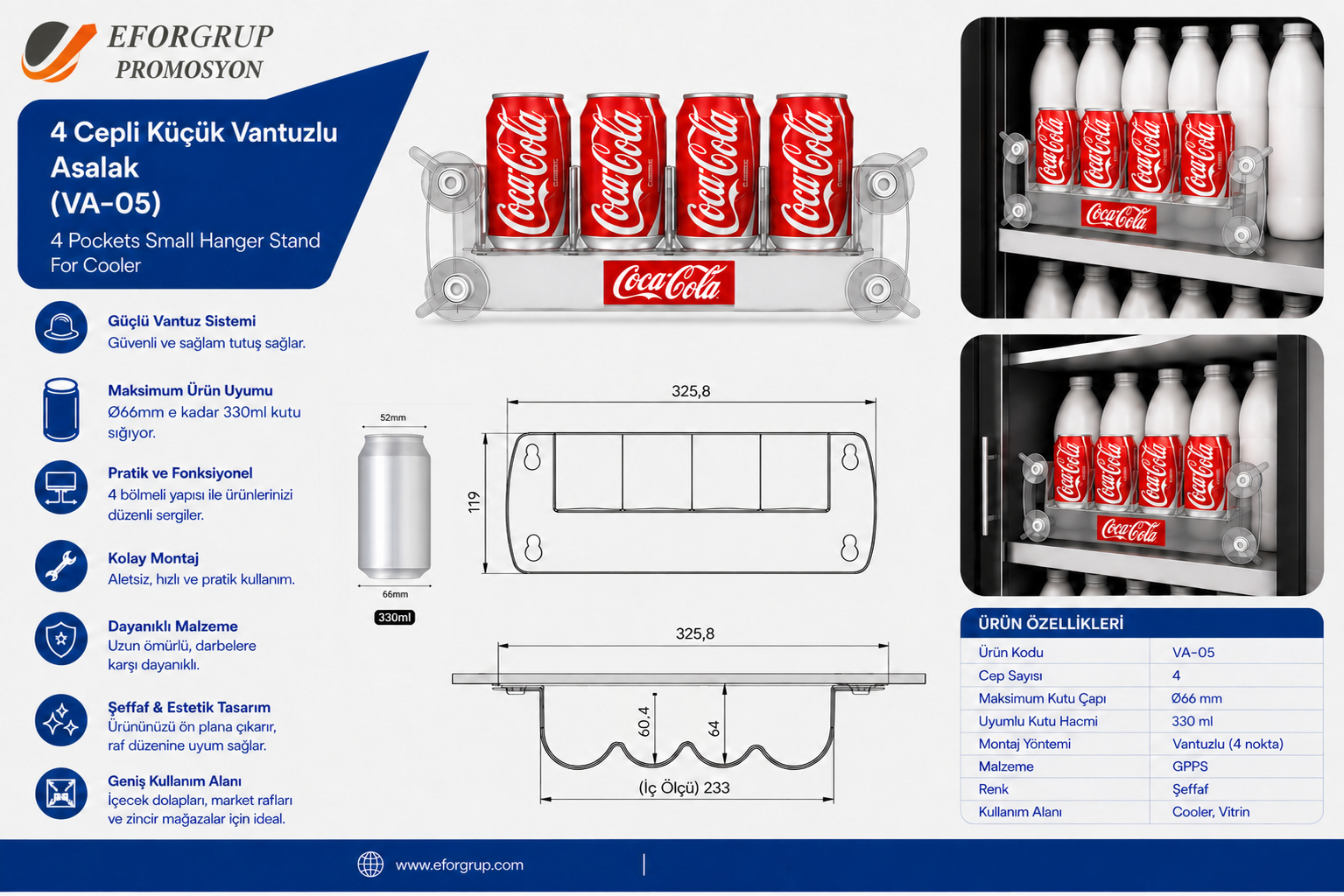 4 Cepli Küçük Vantuzlu Asalak Stand VA-05 - 330 ml