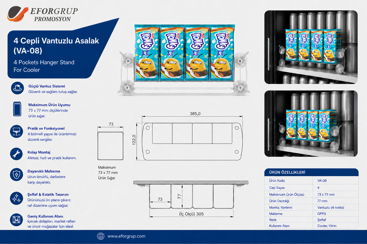 4 Cepli Vantuzlu Asalak Stand VA-08 - 73x77 mm