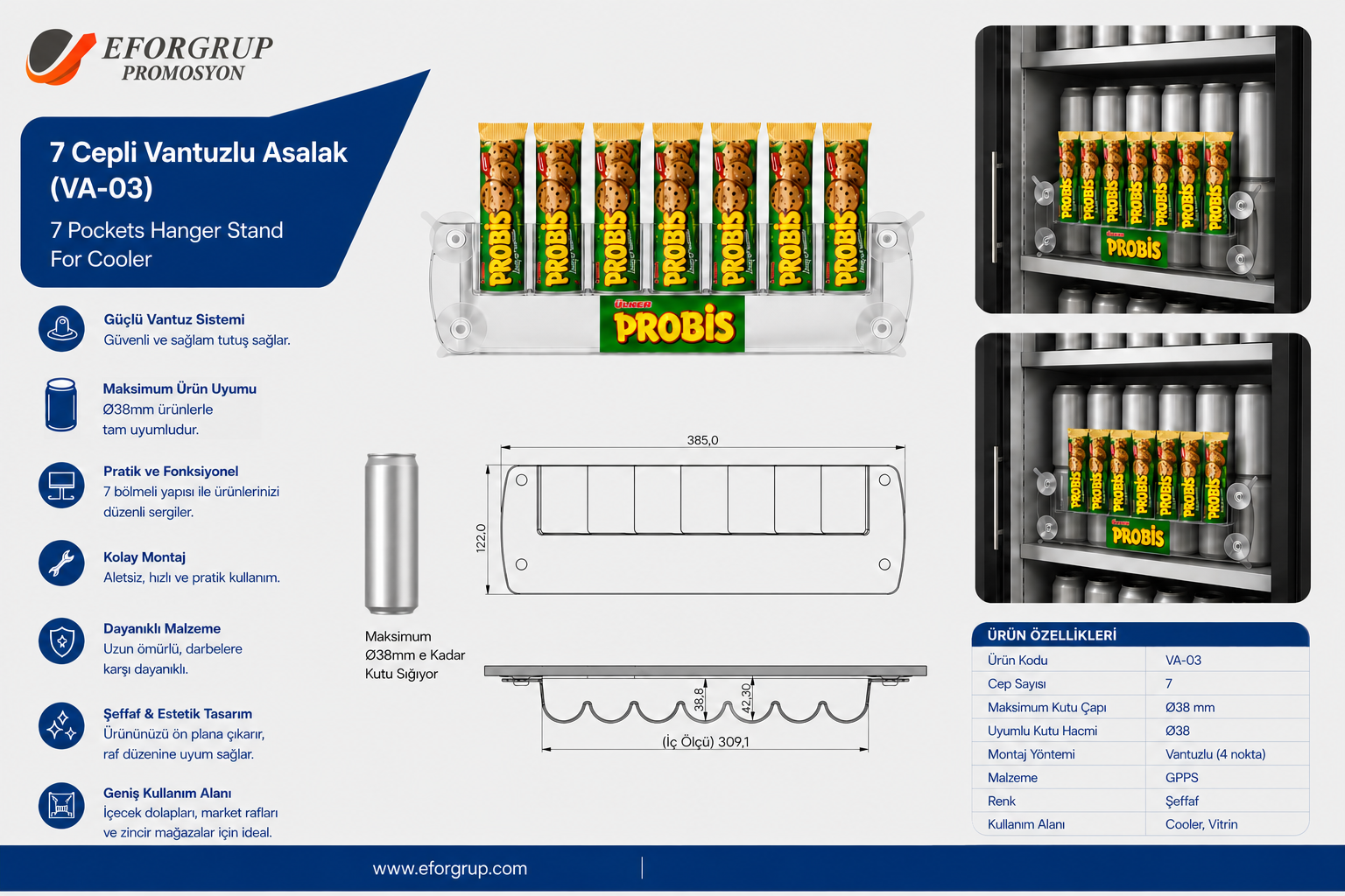 7 Cepli Vantuzlu Asalak Stand VA-03 - 38 mm