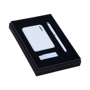 KUTULU HEDİYE SETİ (POWERBANK - KALEM - USB BELLEK) BEYAZ