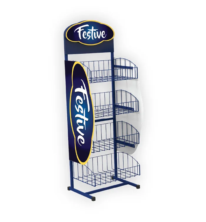 Logo Baskılı Metal Ürün Teşhir Standı - Zincir Market