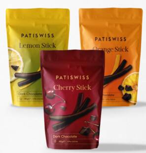 PATİSWİSS Bitter Çikolatalı Portakal, Limon ve Vişne Çubukları Set 80g