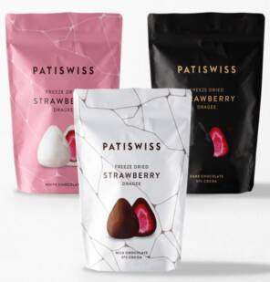 PATİSWİSS Sütlü, Bitter ve Beyaz Çikolata Kaplı Çilek Draje Seti 80g