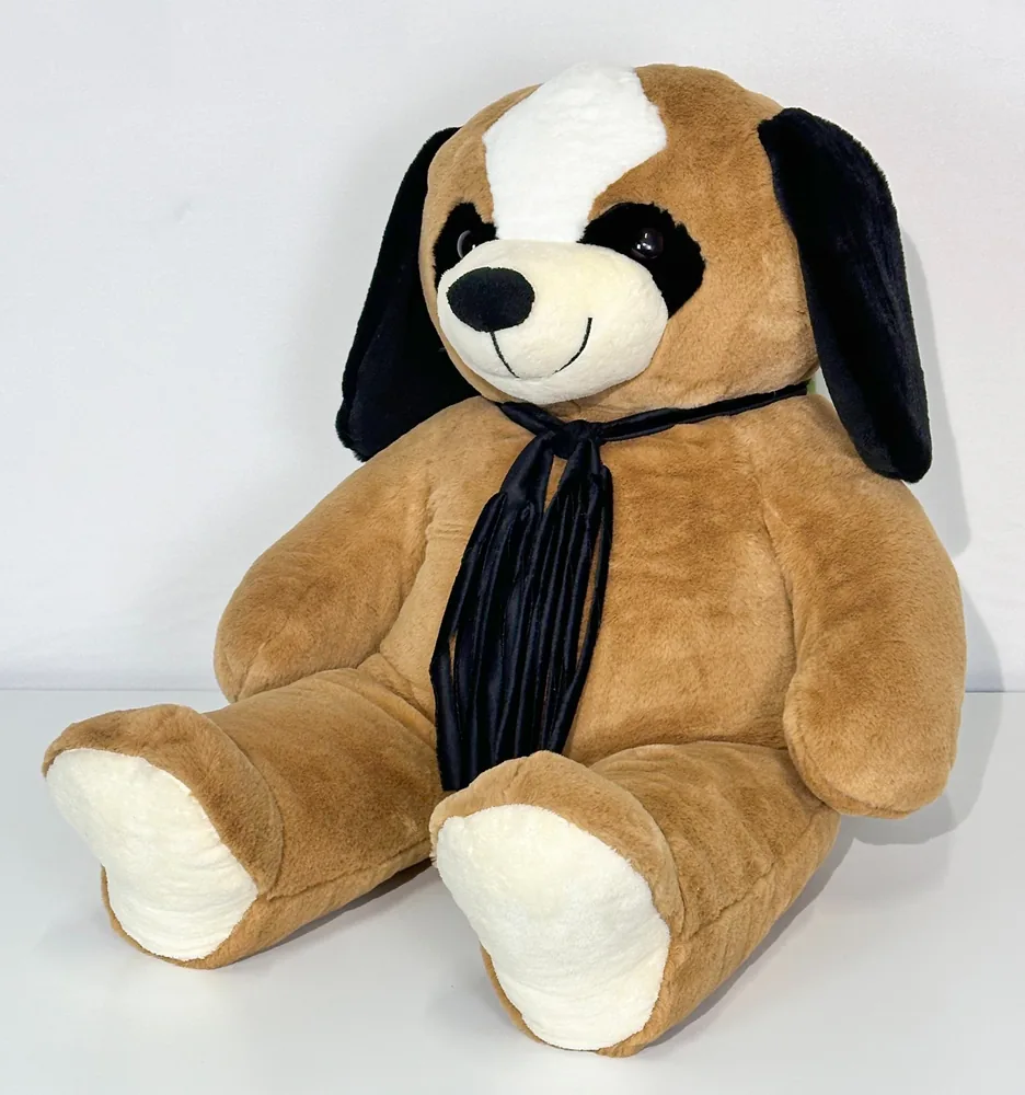 Promosyon Peluş Köpek Oyuncak Fiyonklu Kahverengi Beyaz