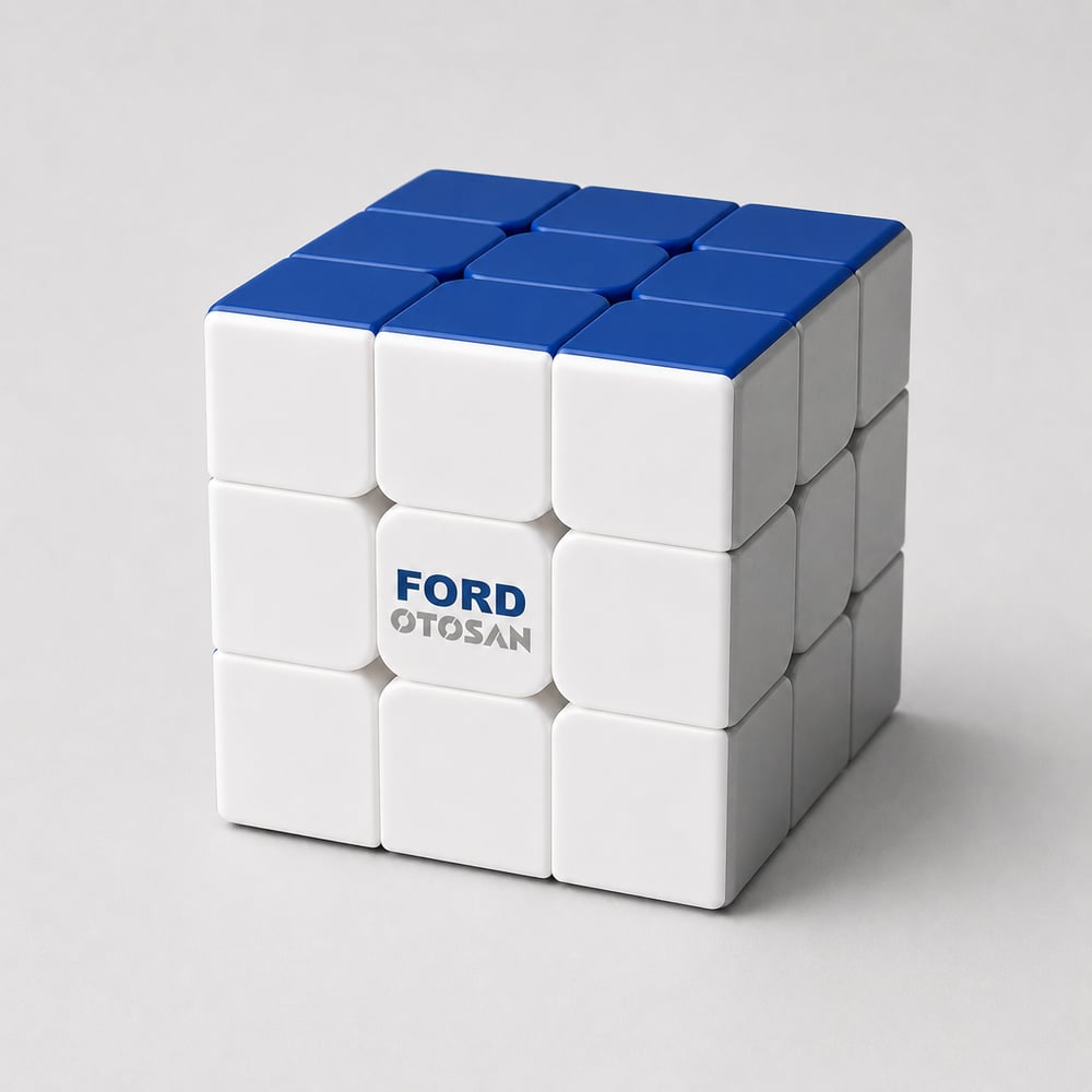 Promosyon Rubik Küpü Mavi-Gri - Logo Baskılı 3x3 Sihirli Zeka Küpü