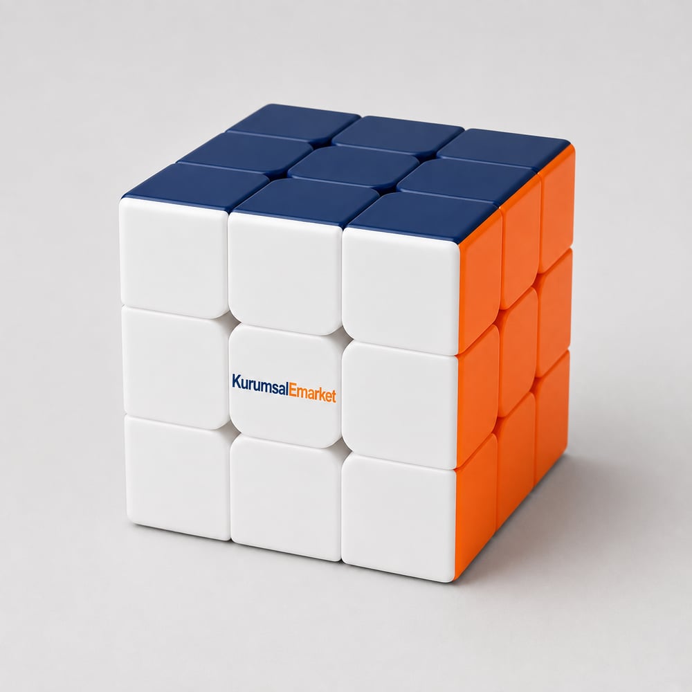 Promosyon Zeka Küpü Lacivert-Turuncu - Logo Baskılı 3x3 Sihirli Küp
