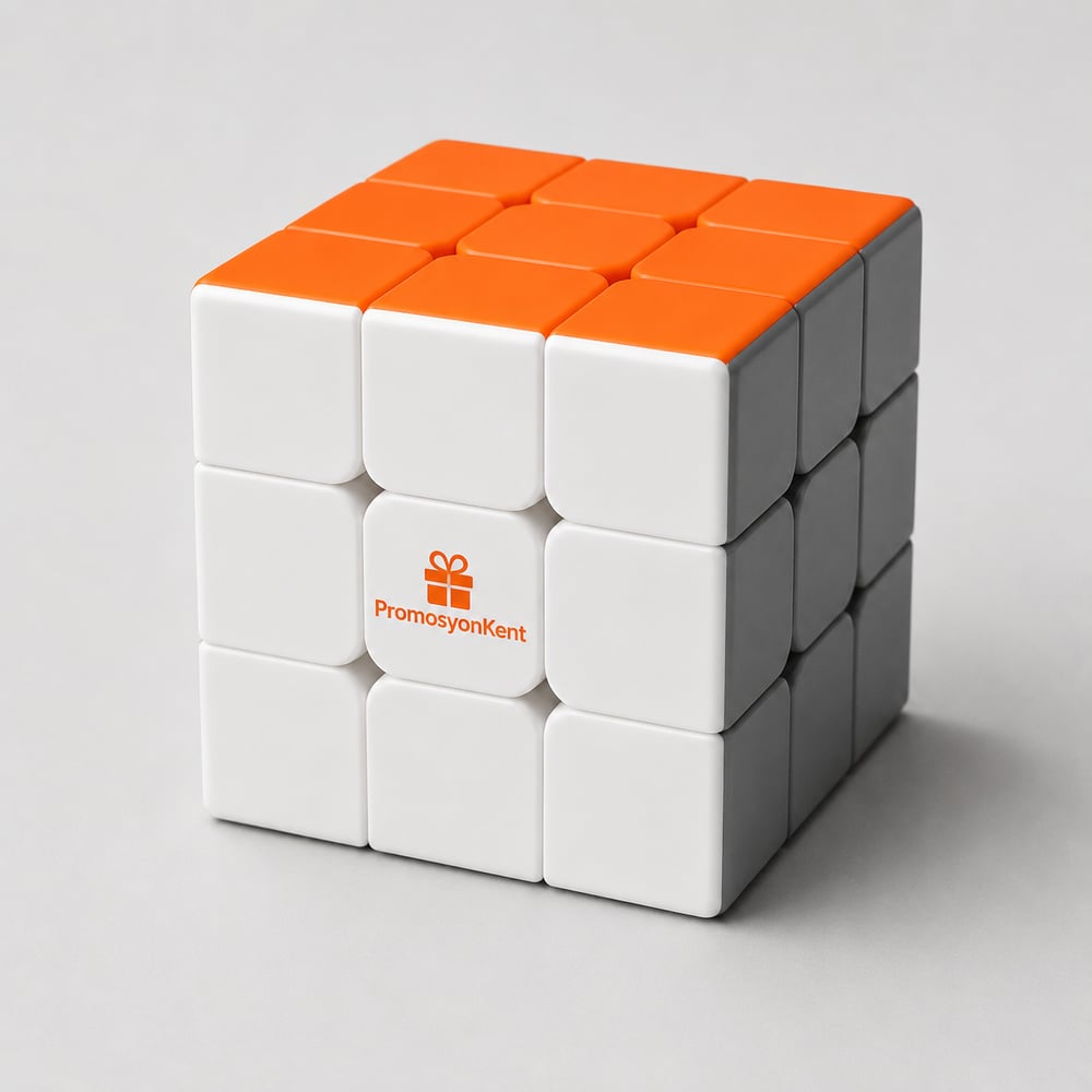 Promosyon Zeka Küpü Turuncu-Beyaz - Logo Baskılı 3x3 Sihirli Küp