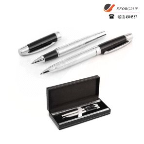 Promosyon Gümüş Renk Roller Tükenmez Kalem Seti