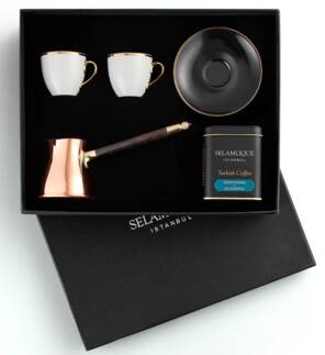 SELAMLIQUE ISTANBUL Türk Kahvesi, Bakır Cezve ve Klasik Siyah Fincan Seti