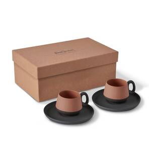 Tube 2'li Tabaklı Kahve Fincan Takımı Siyah - Siyah & Mercan