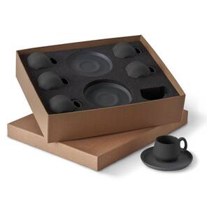 Tube 6'lı Tabaklı Kahve Fincan Takımı Siyah - Siyah