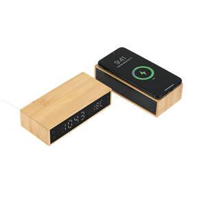 Wireless Mobil Şarj Cihazı ve Bambu Dijital Masa Saati