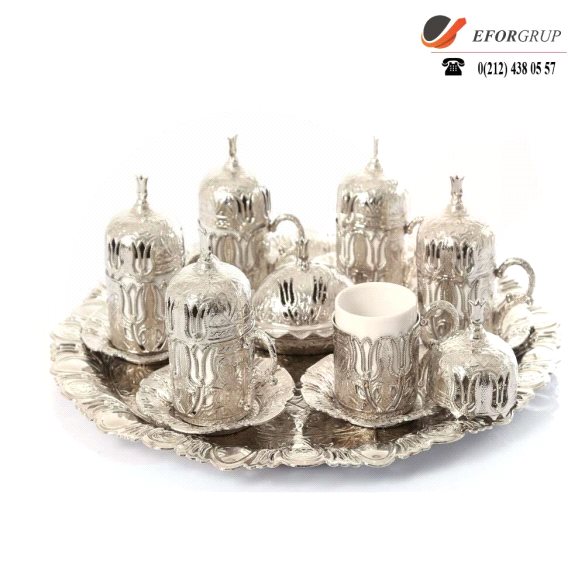  Lale Motifli 6'lı Türk Kahvesi Seti