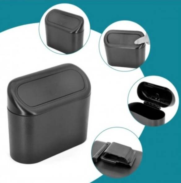 Araba Çöp Kutusu Kapaklı Organize Siyah Renk