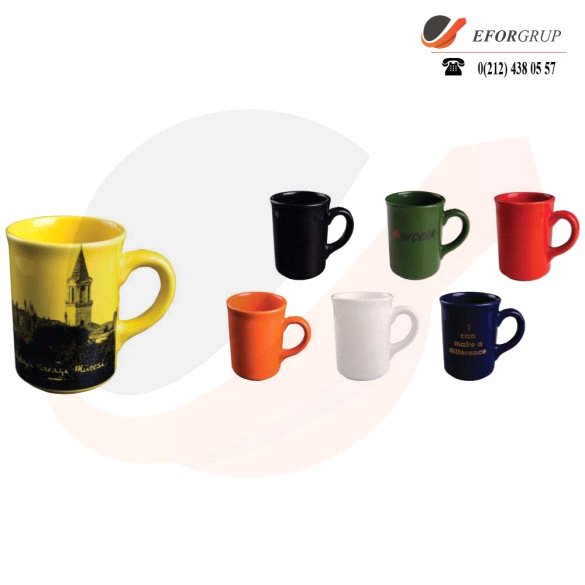 Baskılı Renkli Seramik Kupa