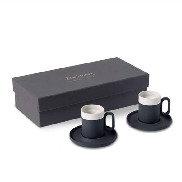 Capsule 2'li Tabaklı Kahve Fincan Takımı Siyah - Siyah & Fildişi