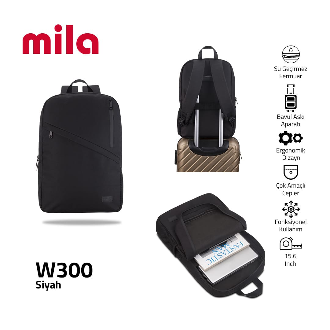Classone 15, 6 İnch Uyumlu W300- Mila Serisi Macbook, Laptop , Notebook Sırt Çantası - Siyah