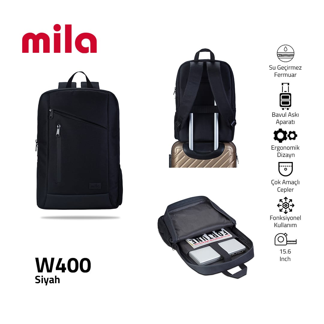 Classone 15, 6 İnch Uyumlu W400- Mila Serisi Macbook, Laptop , Notebook Sırt Çantası - Siyah