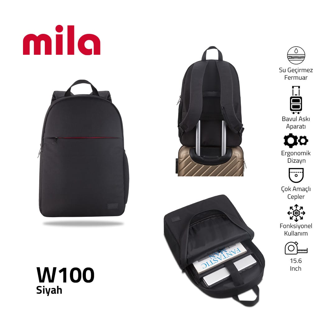 Classone 15, 60 İnch Uyumlu W100- Mila Serisi Macbook, Laptop , Notebook Sırt Çantası - Siyah