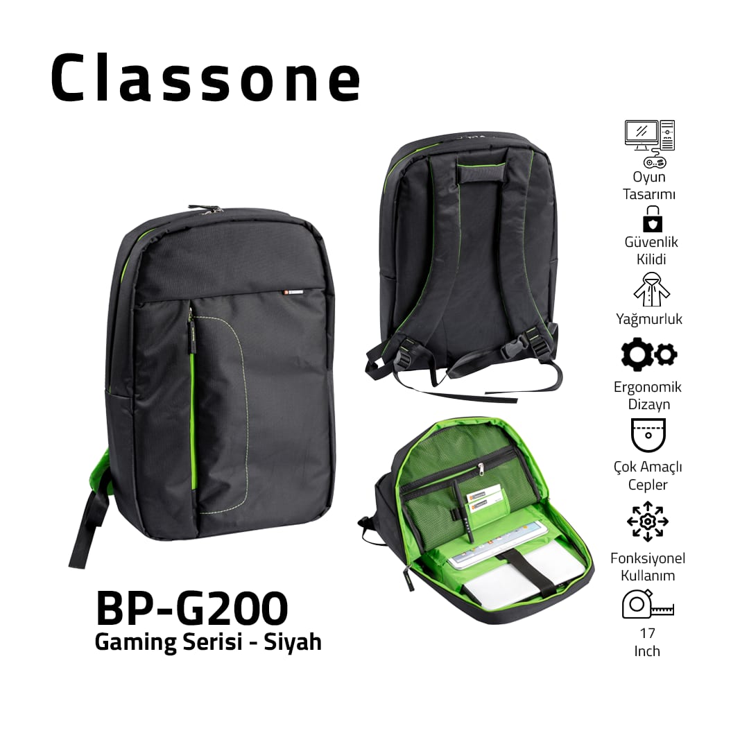 Classone BP-G200 Gaming Xl Notebook Sırt Çantası 17 - Siyah