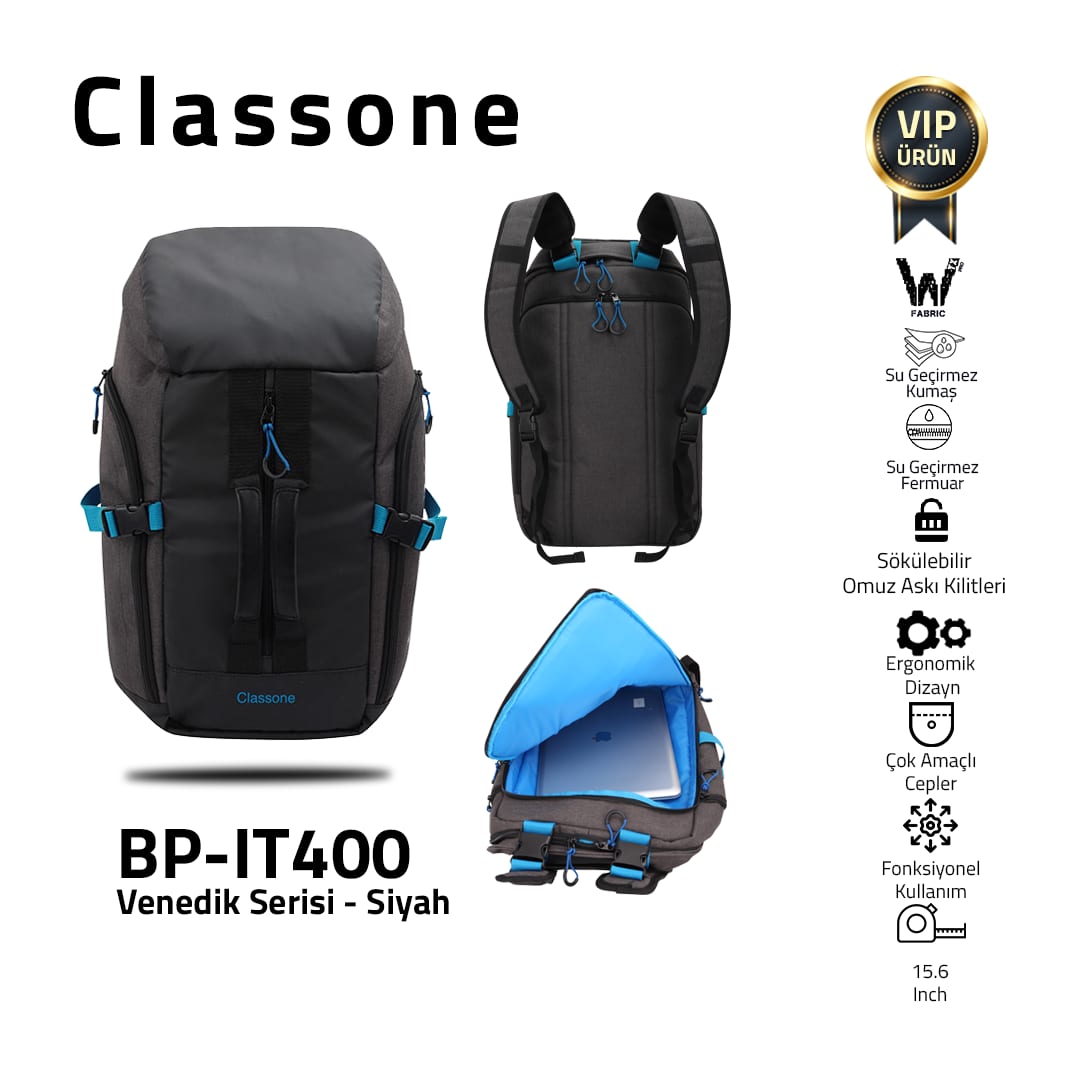 Classone BP-IT400 Venedik Serisi WTXpro Su Geçirmez Kumaş Sırt Çantası 15.6 Uyumlu