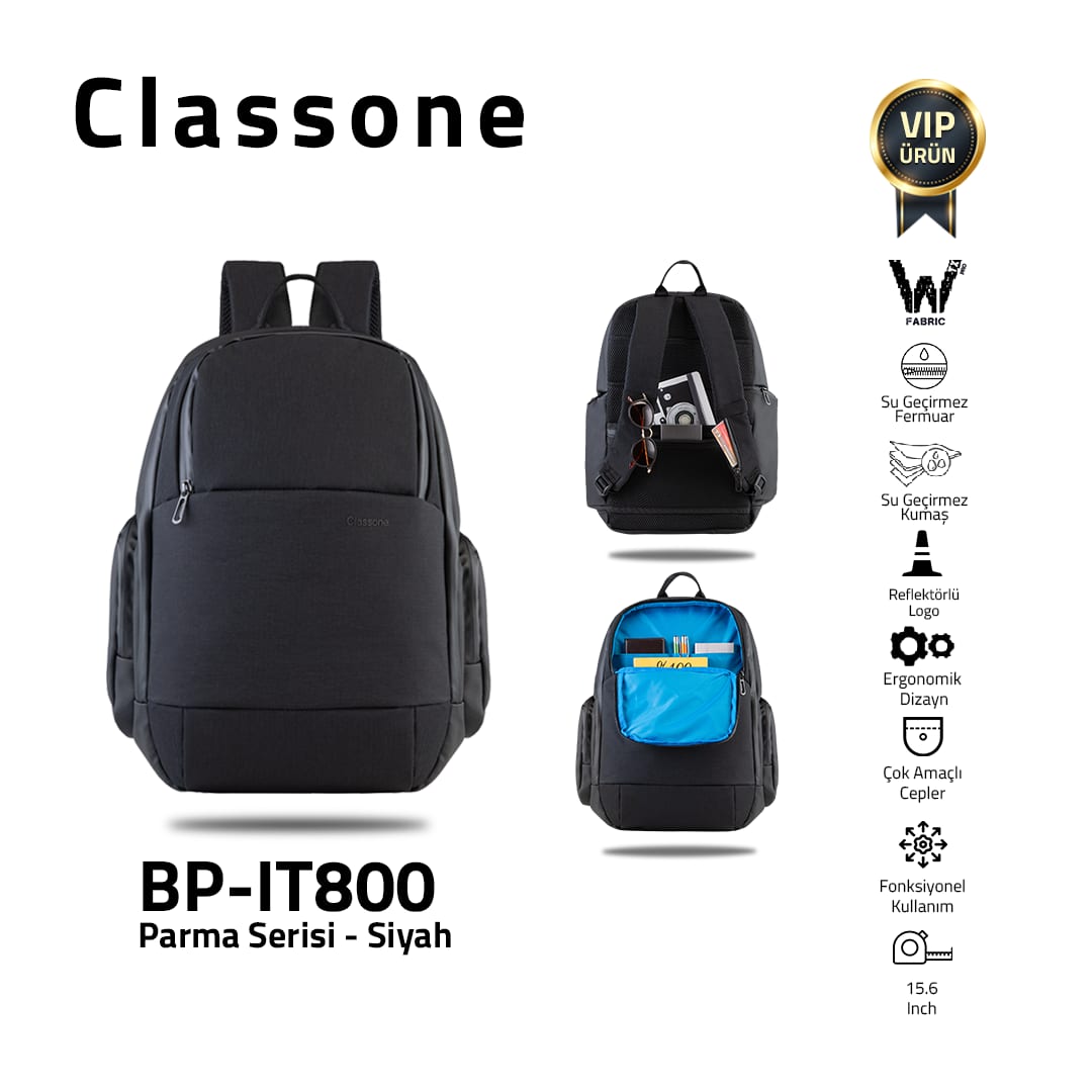 Classone BP-IT800 Parma Serisi WTXpro Su Geçirmez Kumaş 15.6 Sırt Çantası-siyah