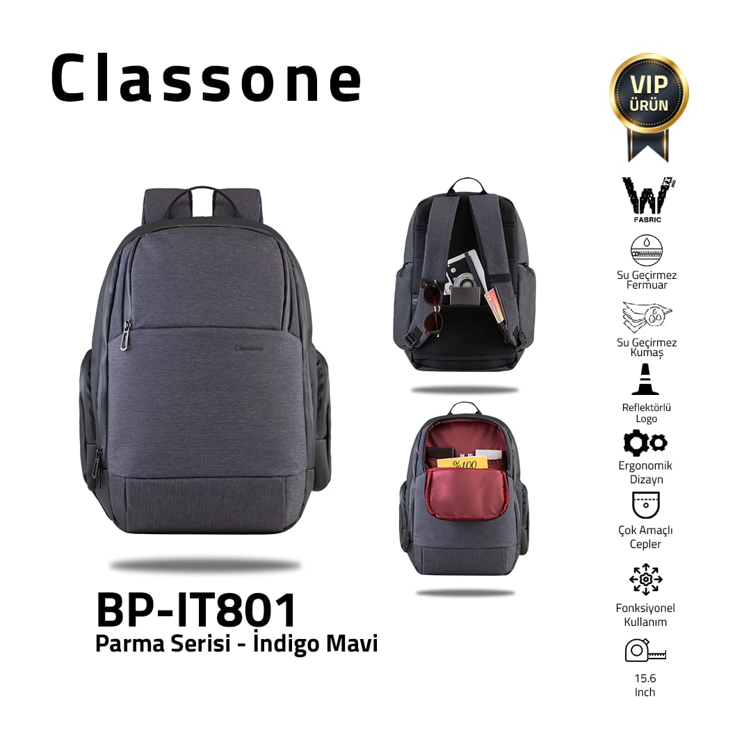 Classone BP-IT801 Parma Serisi WTXpro Su Geçirmez Kumaş 15.6 Sırt Çantası-i.mavi