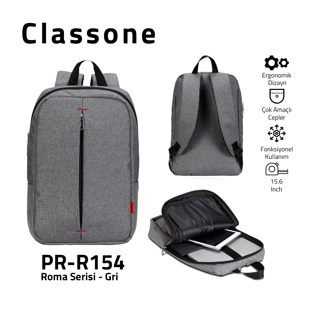 Classone BP-R154 Roma Serisi 15, 6 İnch Notebook Sırt Çantası - Gri