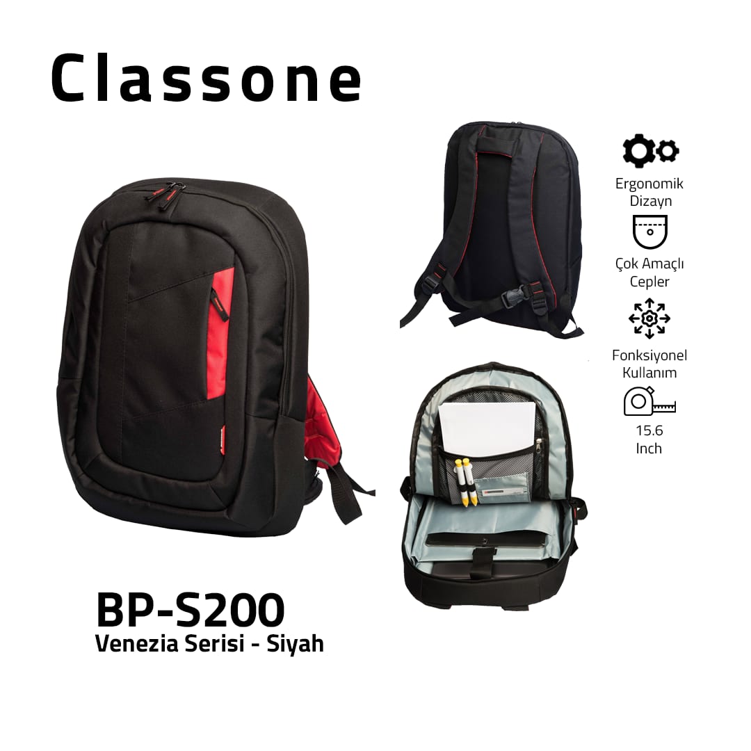 Classone BP-S200 Venezia Serisi 15, 6 İnch Sırt Çantası - Siyah