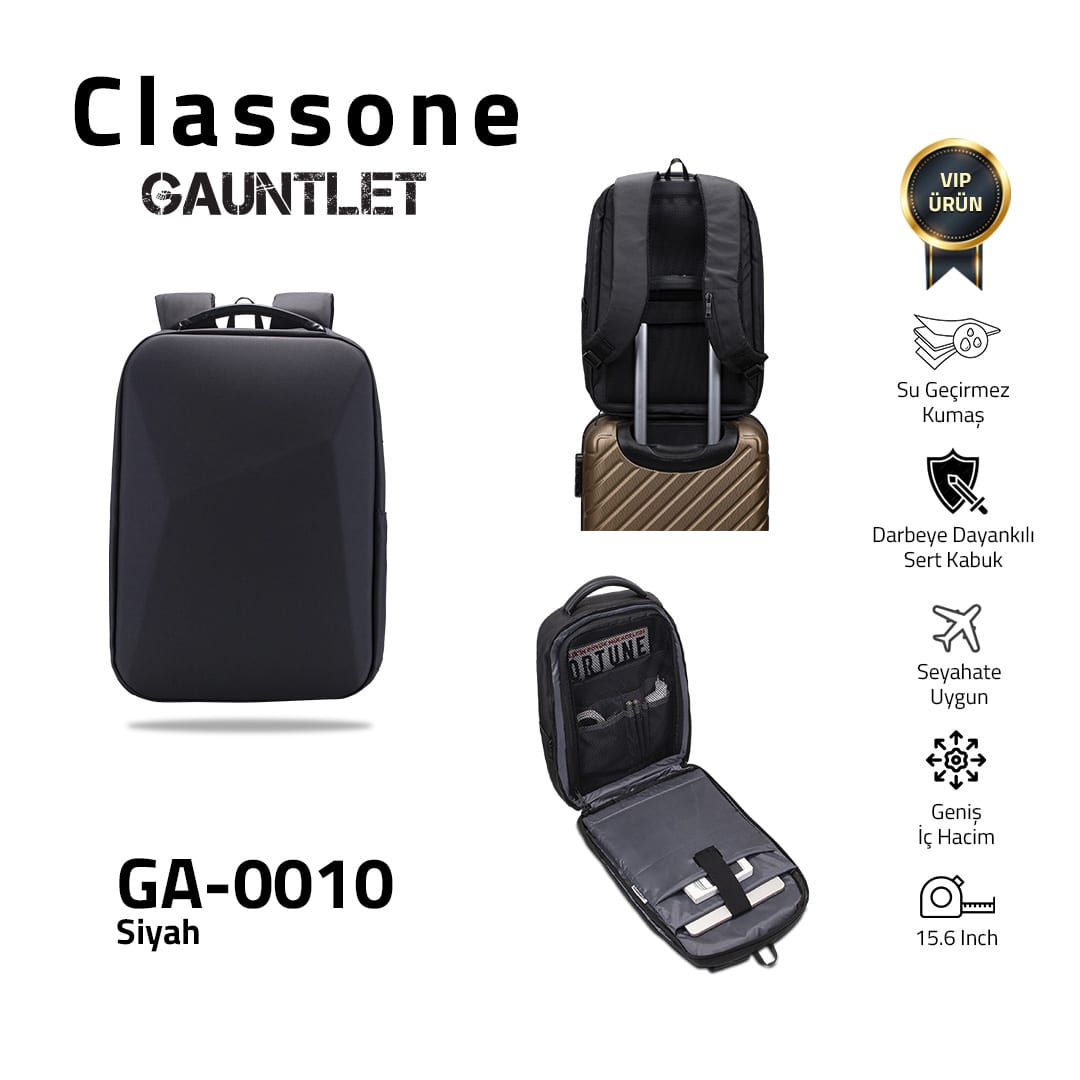 Classone GA-0010 Gauntlet V1 Sert Kabuk Serisi 15.6 İnch WTX Pro Su Geçirmez Kumaş Laptop Çantası -siyah