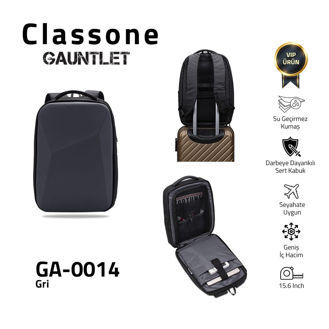 Classone GA-0014 Gauntlet V1 Sert Kabuk Serisi 15.6 İnch Uyumlu WTX Pro Su Geçirmez Kumaş Laptop Çantası -gri