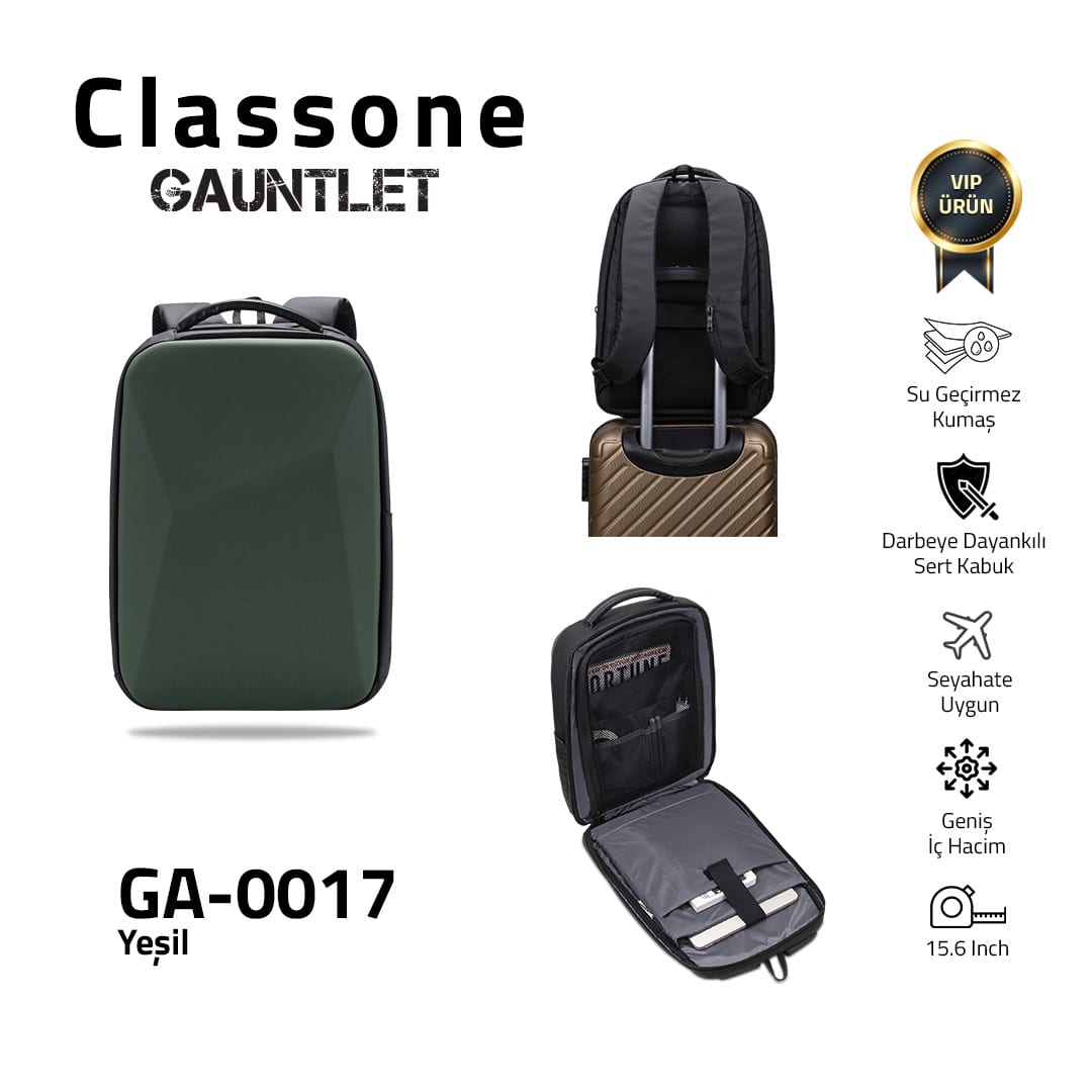 Classone GA-0017 Gauntlet V1 Sert Kabuk Serisi 15.6 İnch WTX Pro Su Geçirmez Kumaş Laptop Çantası -yeşil