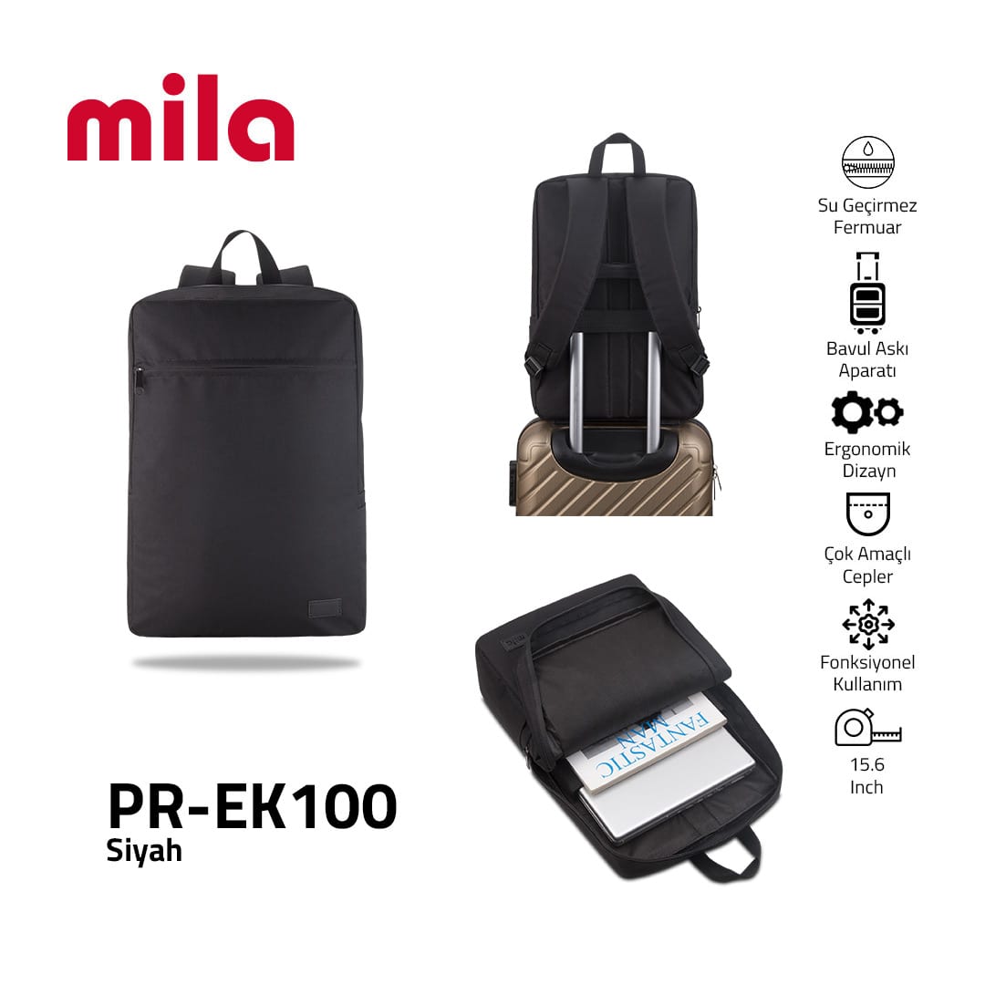 Classone PR-EK100 15, 6 İnch Uyumlu Mila Serisi Macbook, Laptop , Notebook Sırt Çantası - Siyah