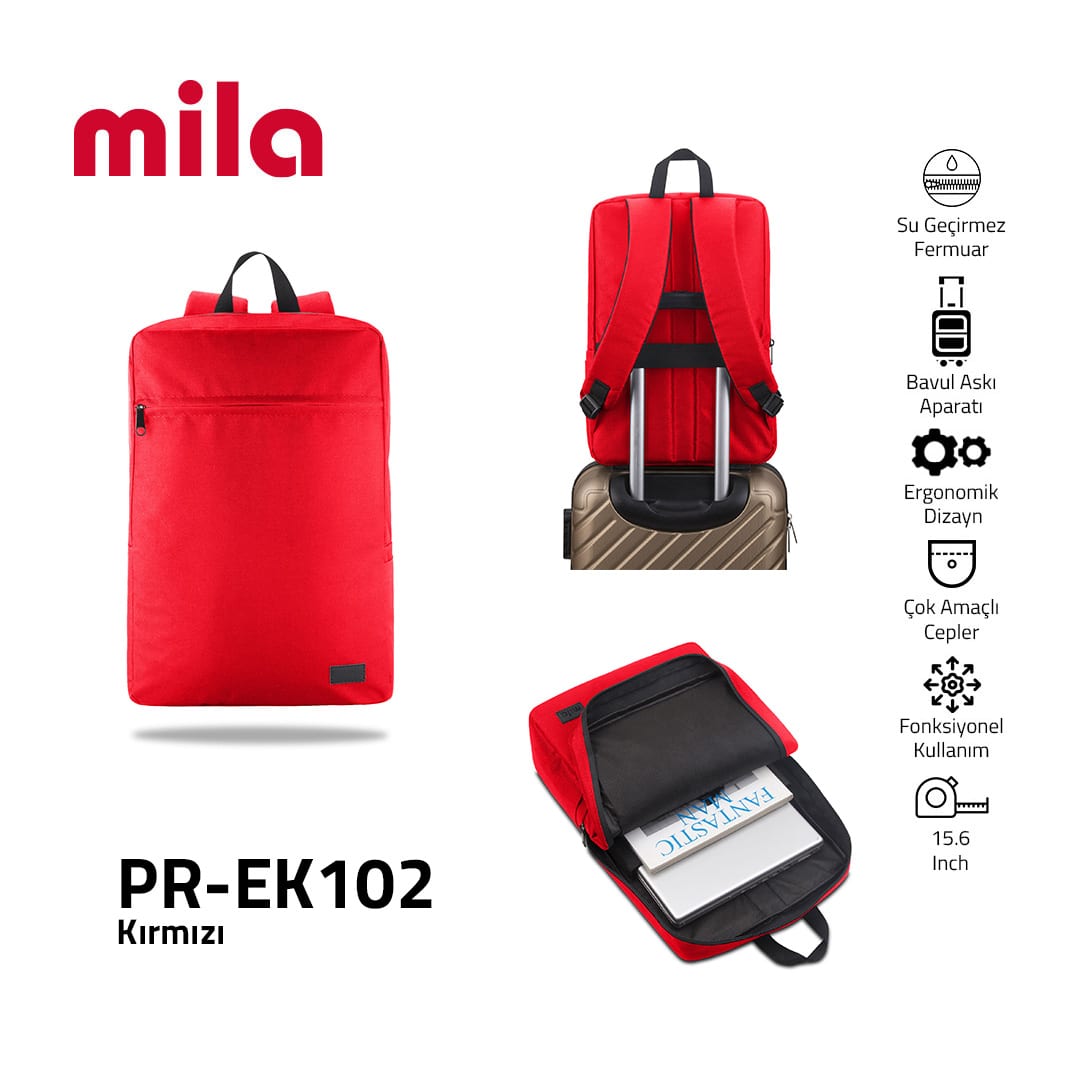 Classone PR-EK102 15.6 Mila Laptop Sırt Çantası, Lenovo, Hp, Asu, Monster, Macbook, Mac Air Uyumlu - Kırmızı
