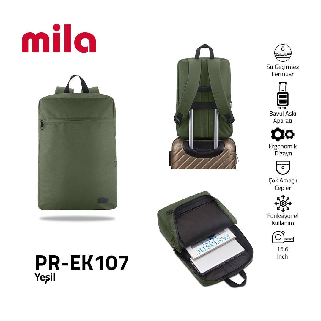 Classone PR-EK107 15.6 Mila Laptop Sırt Çantası, Lenovo, Hp, Asu, Monster, Macbook, Mac Air Uyumlu - Yeşil