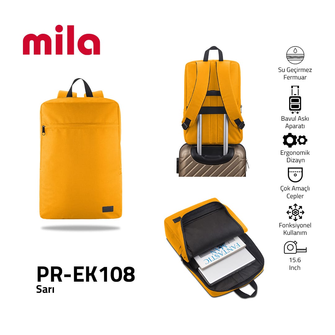 Classone PR-EK108 15.6 Mila Laptop Sırt Çantası, Lenovo, Hp, Asu, Monster, Macbook, Mac Air Uyumlu - Sarı