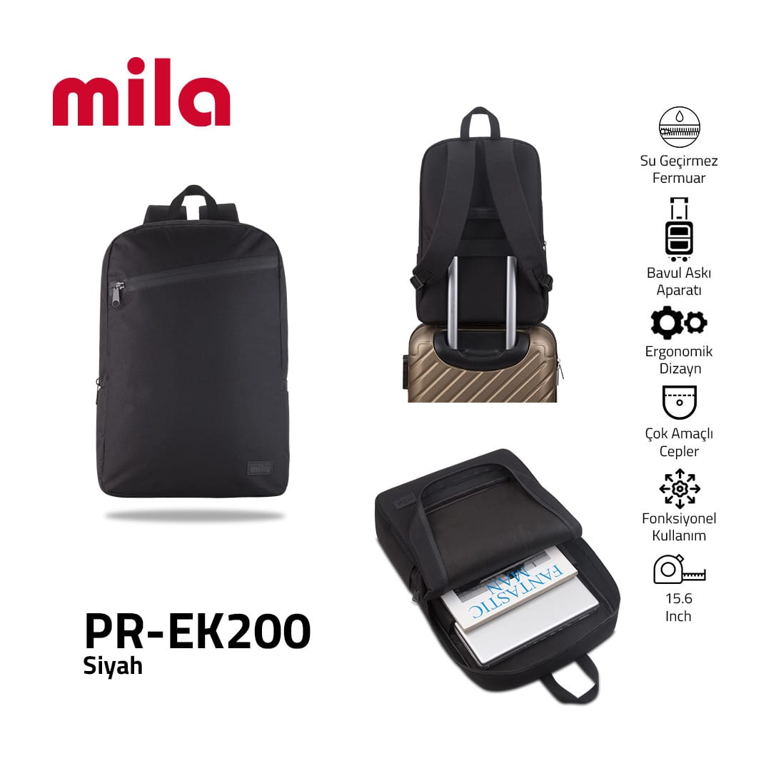 Classone PR-EK200 15, 6 İnch Uyumlu Mila Serisi Macbook, Laptop , Notebook Sırt Çantası - Siyah