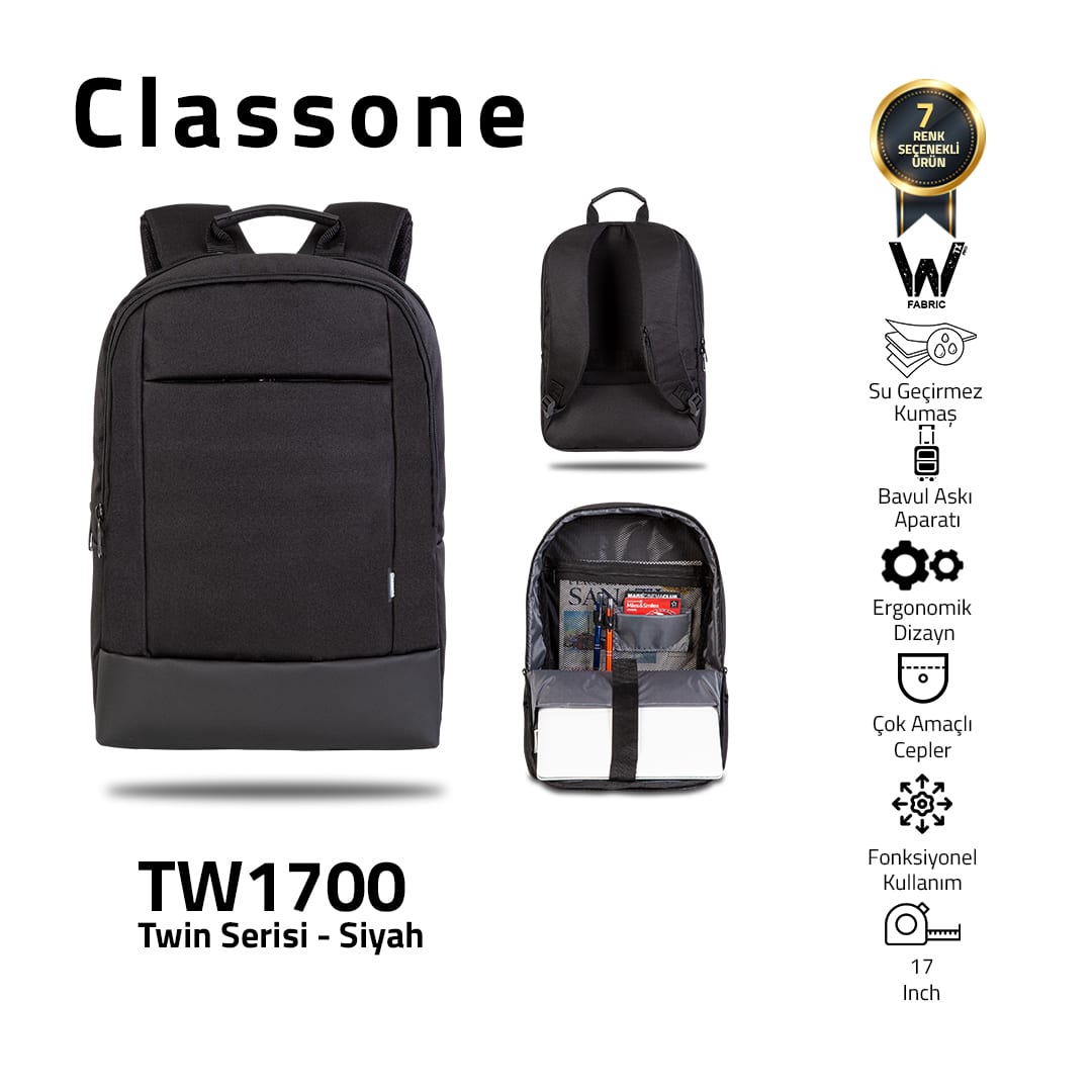 Classone TW1700 WTXpro Su Geçirmez Kumaş Twin Color 17 İnch Notebook Çantası-siyah