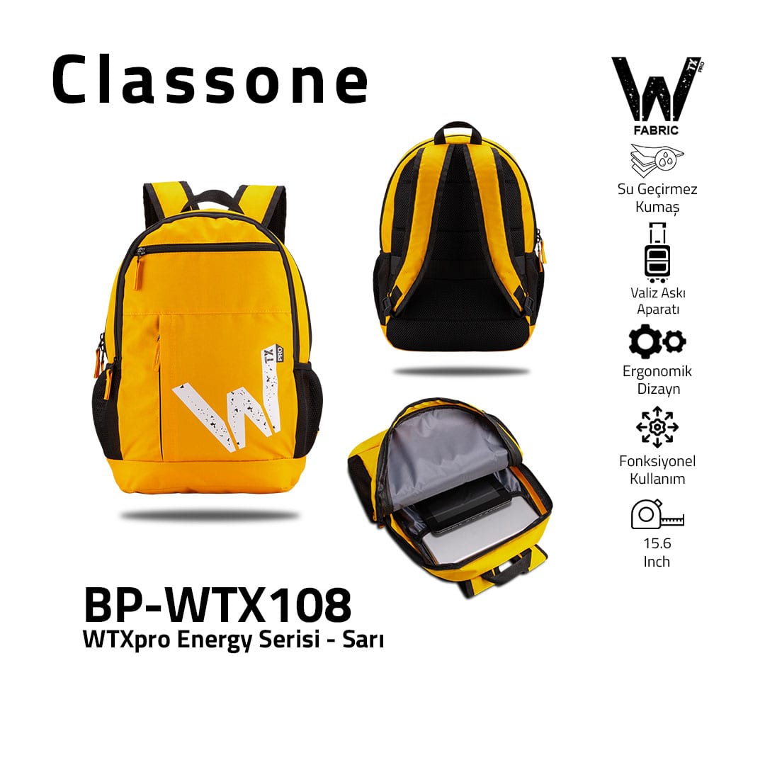 Classone WTXpro Serisi BP-WTX108 15.6 İnch Uyumlu Macbook, Laptop , Notebook Sırt Çantası- Sarı